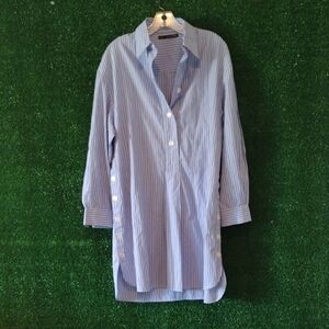 SFERRA Light Blue and White Striped Button-Down Tunic Shirt